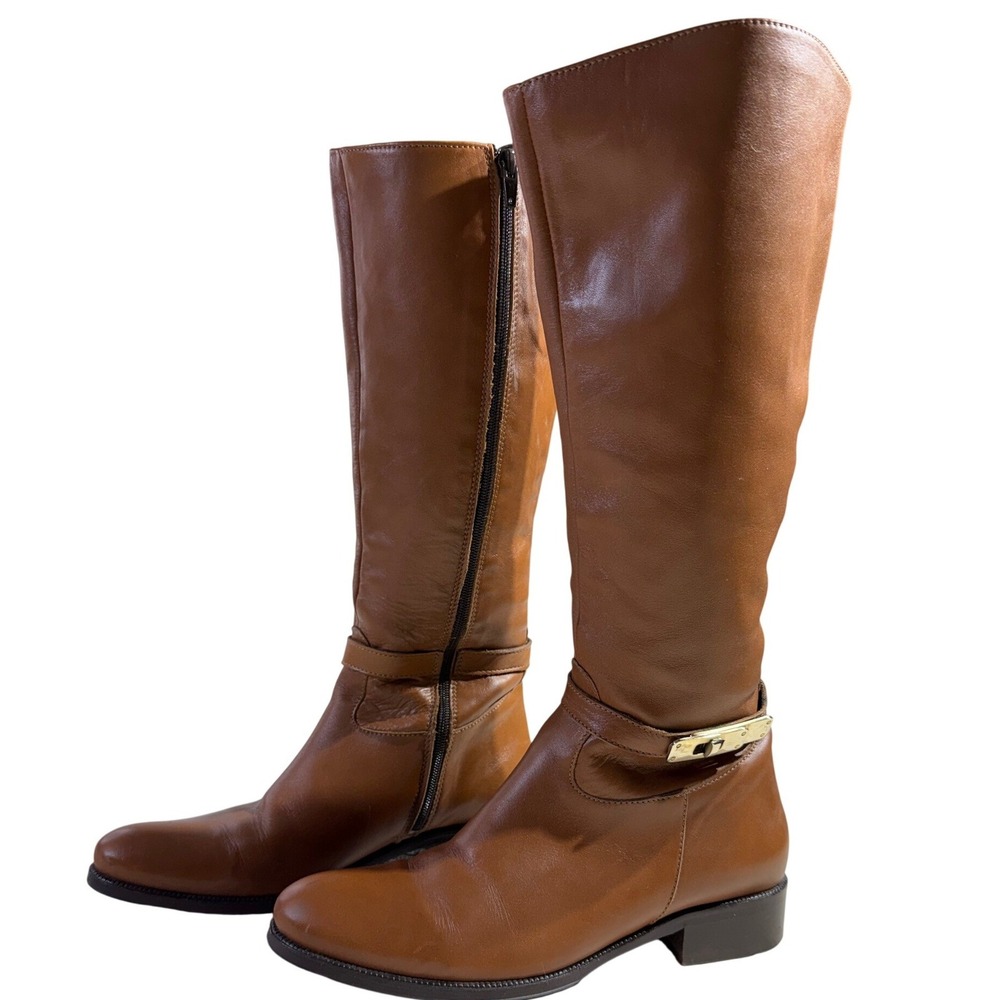 Baxxo Leather Knee High Boots Vintage 38 Brown Gold Buckle